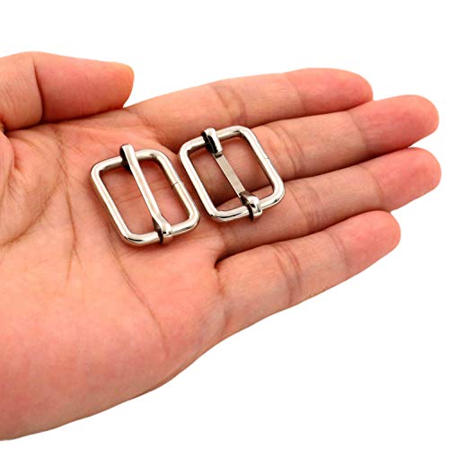 BIKICOCO Metal Slide Adjuster Buckle Tri-Glides with Movable Center Bar, for Straps, 0.8 x 0.6 Inch, Silver, Pack of 50