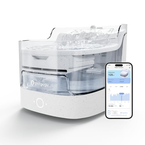 PETGUGU AI Cat Water Fountain with App Monitoring, Ultra-Quiet Automatic Pet Water Dispenser, Wireless Pump, 8-Layer Filtration BPA-Free, WiFi Cat Drinking Fountain for Cats and Dogs (2.4G Only)