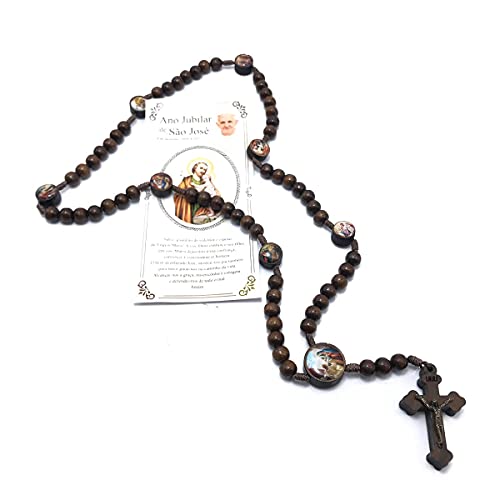 Terço Rosário São José Madeira Imbuia Com Folheto