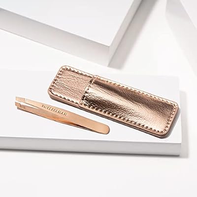 Tweezerman Rose Gold Mini Slant Tweezer with Case - Eyebrow Tweezers for Women and Men