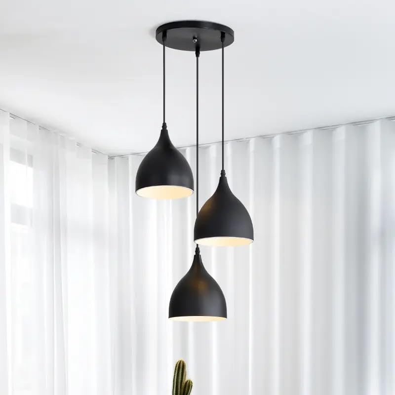 GreyWings Triple Dome Black Aluminium Hanging Pendant Light for Ceiling, Drop, Modern & Antique Decor, E-27 Holder, (Bulb is not Included), Cluster Set