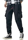 YGT Men's Full Elastic Waist Cargo Pants Lightweight Cotton Workwear Pants
