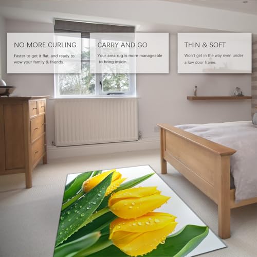 Tapis de salon 120x180cm tulipe jaune imprimée lavable et doux - 5