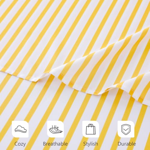 Image of MCO 4Pieces Striped Sheets Set, Breathable King Sheet Set with 16 inch Deep Pocket,Modern & Luxury, Brushed Microfiber Bedding Set(King, Yellow)