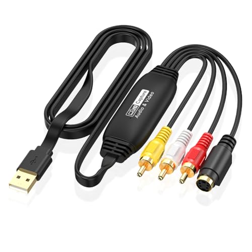 USB Video Capture Card Grabber VHS TV DVD VCR Audio Capture Adapter Card USB To AV Video Capture Adapter USB Video Grabber Video Capture Converter for Windows 11,10,8,7 (Male Connector)