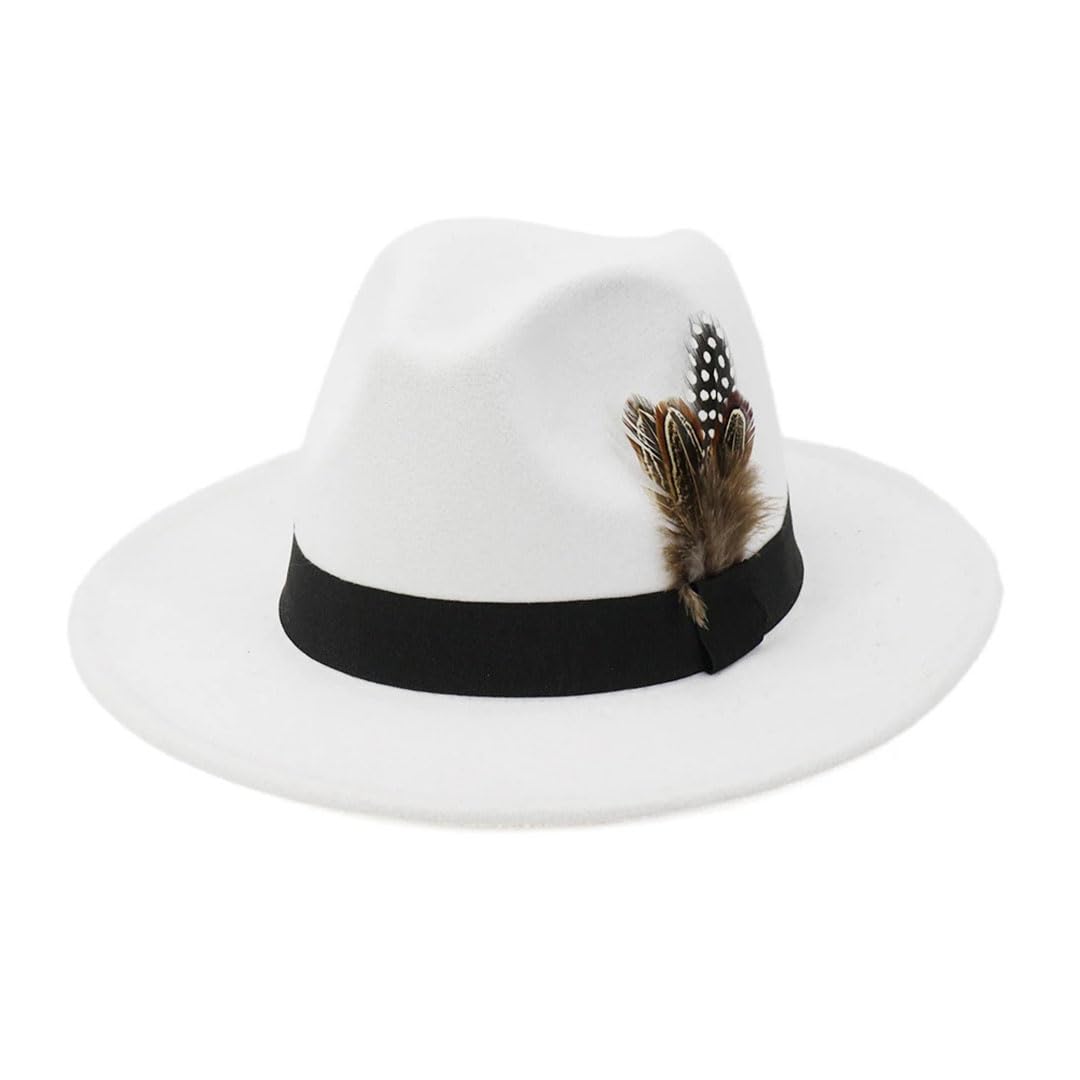Kobiety mężczyźni wełniany vintage filcowy kapelusz fedora z piórami szerokie rondo dżentelmen eleganckie zimowe czapki jazzowe