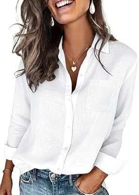 BBIBBI Women's White Button Down Beach Shirt – Long Sleeve Cotton, Collared Gauze, Lightweight & Bre...