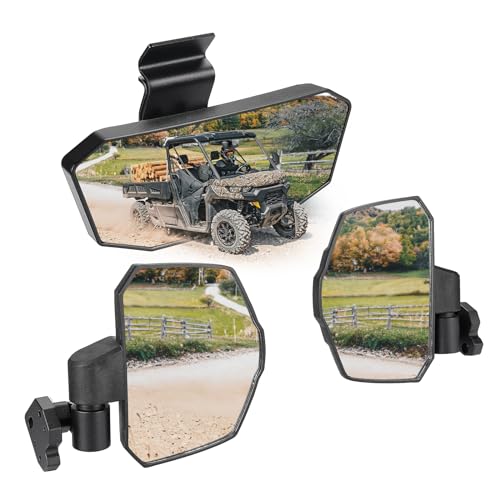 KEMIMOTO Rear View Mirror and Side Mirror Convex Wide View Break Away 360 Adjustable Compatible with Can-Am Defender & Defender Max