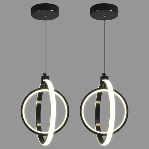 Image of Modern LED Pendant Lights Plated Black Farmhouse Ring Pendant Light Fixtures 4000K Dimmable Round Pendant Lighting for Dining Room Kitchen Island Bedroom Living Room Foyer(2-Pack)