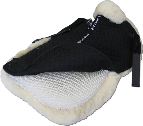 Engel Reitsport | SAKIS2K-L-SCH-MED | Sattelkissen aus echtem Merino Lammfell | Korrektur Aufpolsterbar Keilform | mit Fellrand v&h | Stoff schwarz | Fell med. Grösse L 18-19,5"