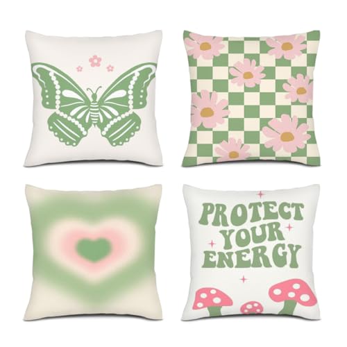 Sage Green and Pink Throw Pillow Covers Danish Pastel Aesthetic D...
