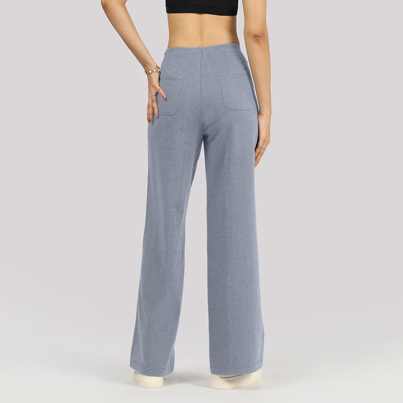 Image of BlissClub Womens Work-to-Wine Twill Wide Dart Pants Insanely Breathable Elasticated Waistband 2 Pockets Mock Fly | Wide Silhouette Stylish Pleats