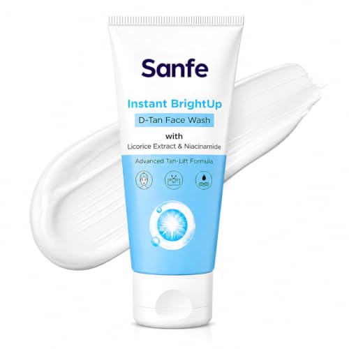 Image of Sanfe Instant BrightUp D-Tan Face Wash | Tan Removal Face Wash with Licorice Extract & Niacinamide | Brightening & Deep Cleansing Cleanser | Removes Dirt, Oil & Pollution | Hydrating | All Skin Types | 100g