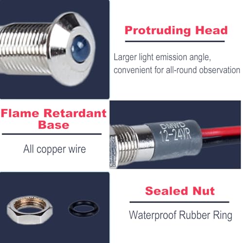 Luz LED Indicadora Azul 12-24V 6mm Cabeza Elevada 5 Pcs miniatura 3