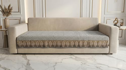 Image of Velvet Quilted Sofa Cover Mat Seat & Back, L Shape 4+3, Main L90in Chaise L69in H32in, Gray Color,Anti Skid Backing, 6in Hanging Strap Design, Washable Soft, Style -Gray-L43