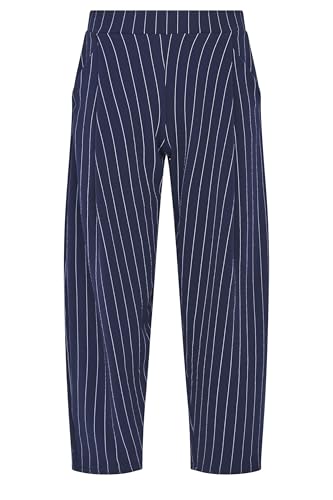Image of PixieGirl Petite Navy Blue Stripe Barrel Leg Trousers Petite
