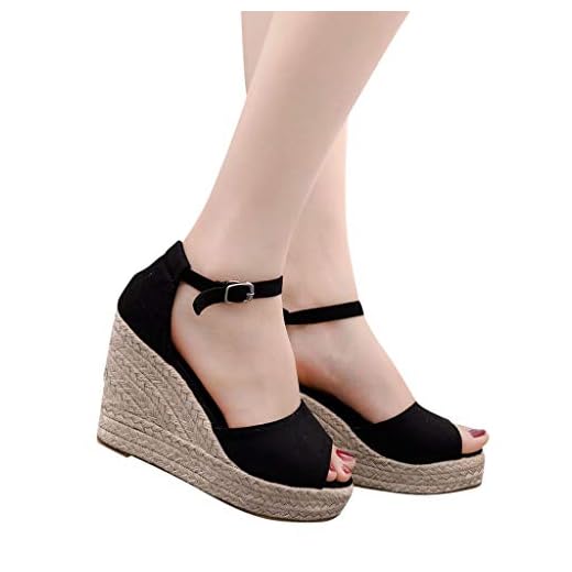 2019 Verano Sandalias Romanas Mujer, Zapato Peep-Toe Con Plataforma Cuña Alpargatas Zapatillas De Boda Fiesta Sandalias De Vestir De Talla Grande 33-44 EU(Negro, 33 EU)