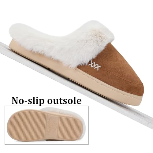 ninecifun women39s and men39s memory foam house slippers faux fur lined indoor fuzzy slippers with no-slip sole slip on suede home shoes warm winter gift for women amp men