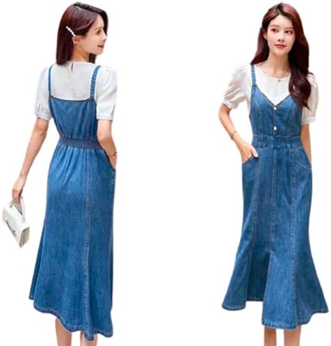 Amazon Co Jp セットアップ レディース 夏 ジャンパースカート デニム 大きいサイズ ロング ２点セット 夏 セットアップ 春夏 カジュアル 韓国 ファッション ワンピース きれいめ 着痩せ トップス Tシャツ 服 ファッション小物