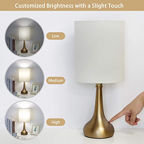 Boncoo Set Of 2 Bedside Touch Lamps 3 Way Dimmable Small Nightstand Lamp Night Light Lamp Simple Touch Table Lamp With Brass Metal Base For Living Room Bedroom Office, A19 3000K Led Bulb Included #TOP1