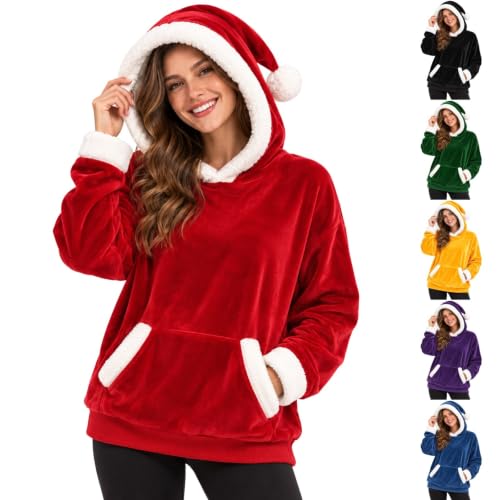 GOSEAGOTOFUN Christmas Sweatshirts for Women Velvet Christmas Hoodie Long Sleeve Fleece Sweatshirts Fashion Holiday Hoodie Red Small - image 1
