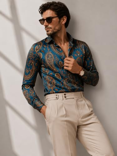 Image of Foomer Green Paisley Printed Opaque Party Shirts
