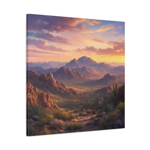 Tableau paysage désert au coucher de soleil pour salon moderne 75x75 cm