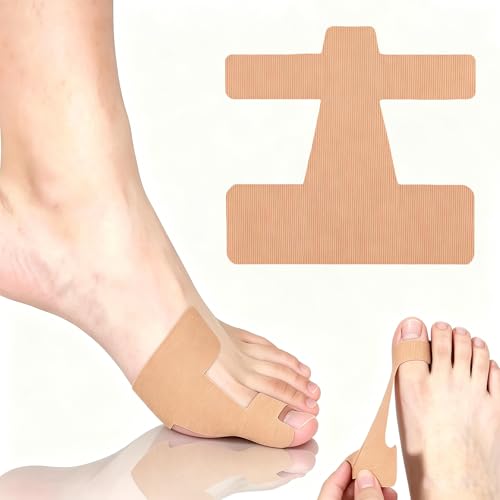 60PCS PreCut Bunion Corrector Kinesiology Tape Elastic Breathable & Hypoallergenic Latex-Free Toe Support Strips Waterproof Adhesive Foot Support Patch for Hallux Valgus Correction(Skin color 60PCS)