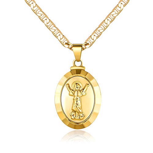 Barzel 18K Gold Plated Baby Jesus/Divinio Nino Necklace With Mariner Chain Made In Brazil (18 Inches)