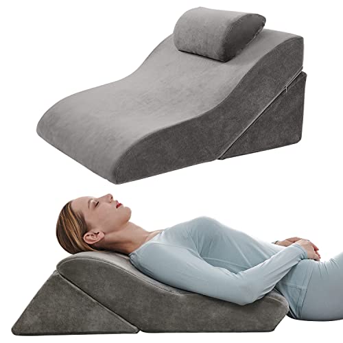 Axelrod Bed Wedge Pillow Set Foam | Adjustable Pillows for Back, Leg and Knee Pain Relief | Post Surgery Ortho Pillow – Anti Snoring, Heartburn, Acid Reflux & GERD- Grey