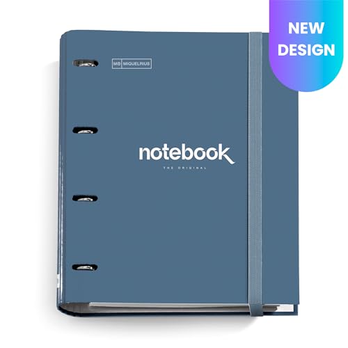Miquelrius - Ringbuch mit 4 Ringen und 100 karierten Blättern, mit Gummizug, Marineblau