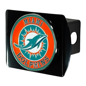 Miami Dolphins NFL Black Metal Hitch Cover with 3D Colored Team Logo by FANMATS – Unique Roundel Molded Design – Easy Installation on Truck, SUV, Car or ATV – Ideal Gift for Die Hard Football Fans