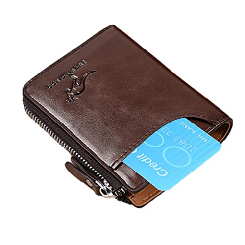 Men Wallet with Zipper - Retro Style Men's Wallet, Leather Wallet Men's Zipper, Men's ID Window and Coin Pocket Genuine Leather Purse, Retro Large Capacity Men's Wallet Zipper for Travel or Daily Use