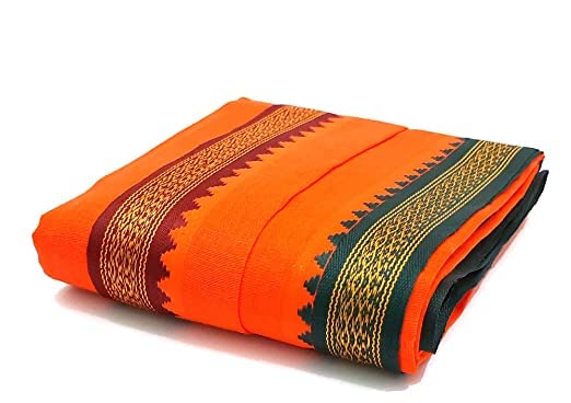ALTRONA Pure Cotton Men's Ethnic and Traditional Soft Gamchha/Angochha | Lightweight and Unique Design, Quick Absorption Gamcha Pack of 1 (75 x28 in | Orange)