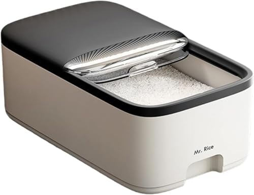 Ladfrol 米びつ 家庭用米びつ 引き出し式米びつ 食品容器 びつ密閉 米櫃 米ケース こめびつ 保存容器 五穀雑穀収納ボックス 家庭用貯蔵 無洗米対応 虫除け 防湿 おしゃれ 大容量 (5kg,グレー) [並行輸入品]
