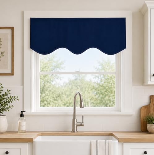 Aquazolax Navy Valances Curtain for Windows Blackout Extra Long Rod Pocket Valances for Kitchen Bedroom Small Window Treatment Valances 52inch x 18inch Single Panel