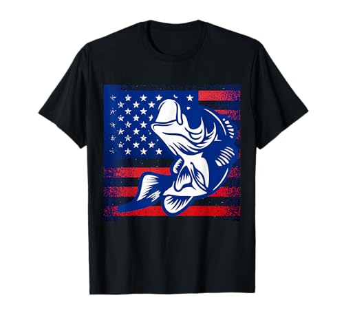 Bandera americana de pesca de lubina vintage pescador pescador papá papá Camiseta