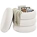 SONGMICS Taburete de Tocador, Puff Redondo con Almacenamiento, Reposapiés Acolchado, Tapa Extraíble, Salón Dormitorio Recibidor, Fácil de Montar, 43 x 47 cm, Peluche, Blanco LOM015WD01