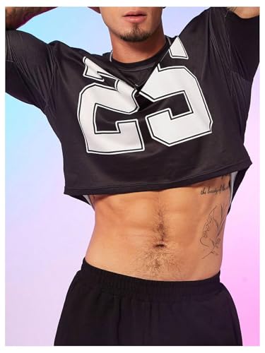 Milumia Men's Number Graphic Jersey Crop Tops Short Sleeve Loose T Shirts Streetwear3