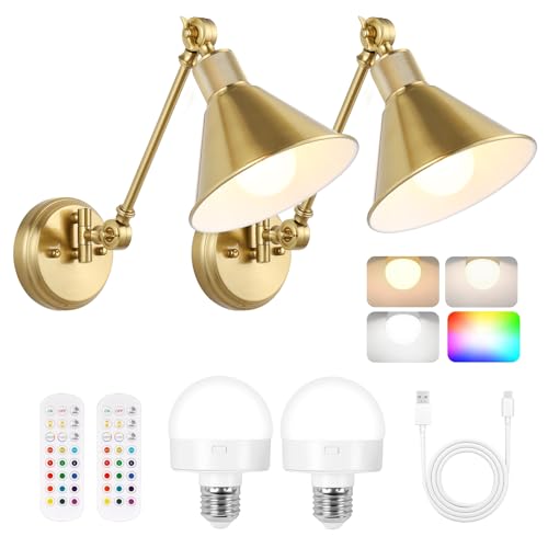 TRLIFE Rechargeable Battery Operated Wall Sconces, Dimmable and Adjustable Color Temperature...