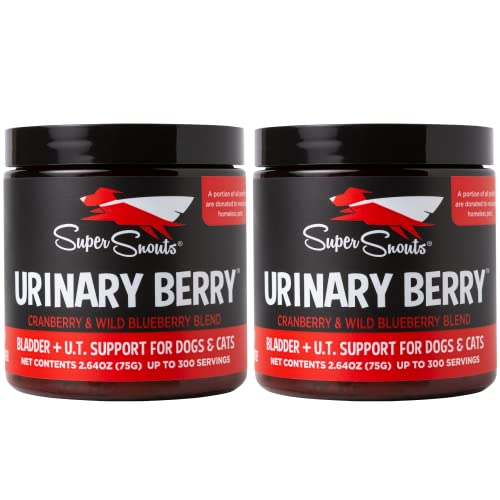 Super Snouts Urinary Berry Urinary Tract Supplements for Cats and Dogs, 2.64oz (Pack of 2) - Made from USA Cranberries & Canadian Blueberries, Bladder Support for Dogs