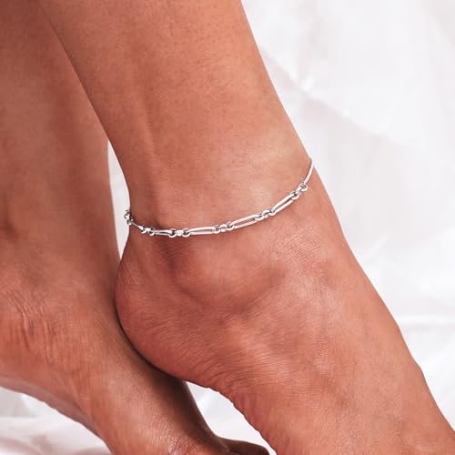 Image of CHIC & ARTSY 925 Sterling Silver Ankle Bracelets for Women, Adjustable Double Layer Chain Anklets, Minimalist Lightweight Foot Jewelry for Beach & Everyday Wear