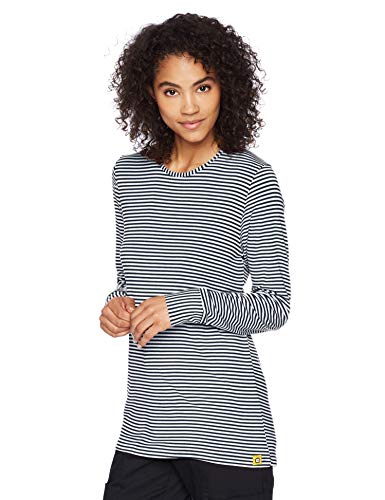 WonderWink Women s Long Sleeve Striped Tee, Navy White, Medium