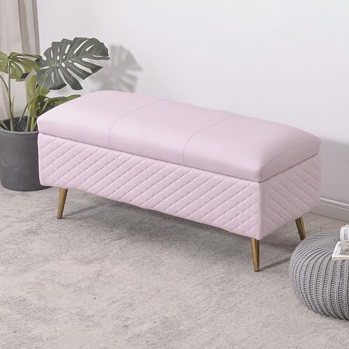 Banco otomano rectangular tapizado con patas doradas, multifuncional, para dormitorio, entrada, con caja de almacenamiento oculta, para sala de estar, muebles elegantes y funcionales