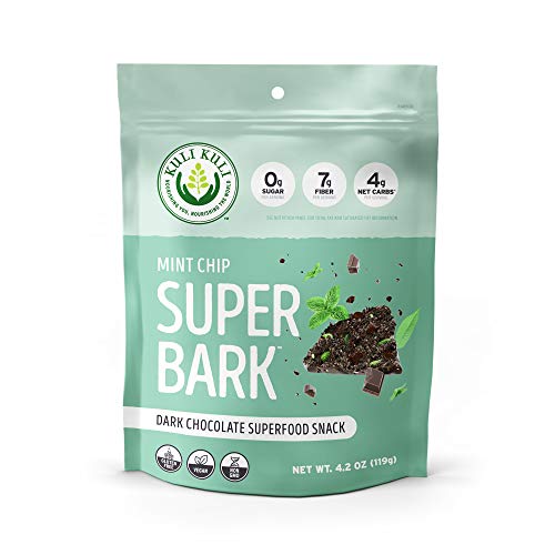 Kuli Kuli Dark Chocolate Keto Bark - Keto Snacks Low Carb | 0G Sugar, 7G Fiber, 4G Net Carbs, Gluten Free, Non Gmo, Vegan, Mint Chip, 4 Pack #TOP5
