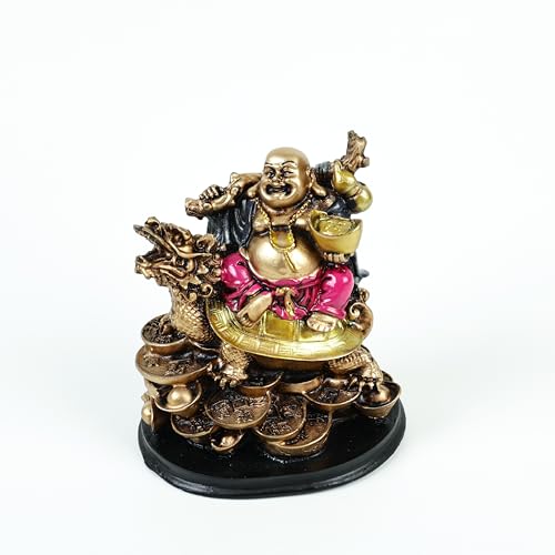 Image of ZAICUS Laughing Buddha with Dragon Turtle Showpiece for Home Decor | Feng Shui Wealth Buddha Statue with Coins & Gold Ingot for Prosperity, Good Luck, Office Desk & Gift Item