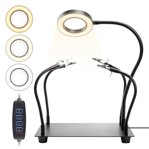 Soporte para Soldar con Lupa 5x - Soporte para Soldar a Tercera Mano con Luz LED, 4 Alicates de Cocodrilo Soporte para Soldar Joyas - Herramientas electrónicas de bricolaje