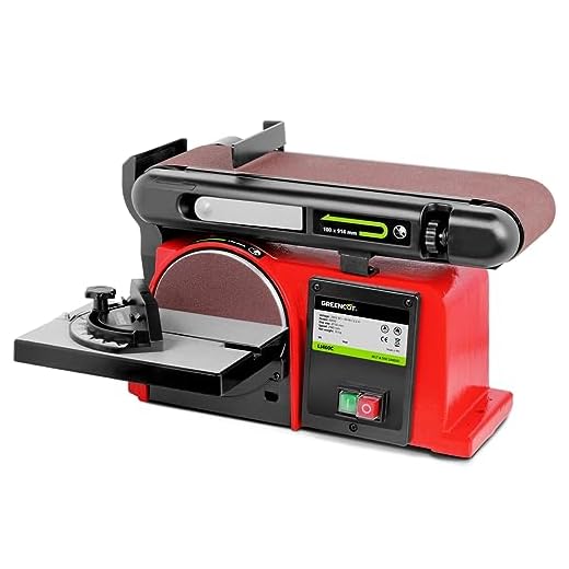 GREENCUT LJ400C - Levigatrice elettrica a nastro e a disco 400W 240V, velocità 2980 giri/min, inclinazione nastro 90º, tavolo 45º, strumento di lucidatura inclinabile per il fai da te