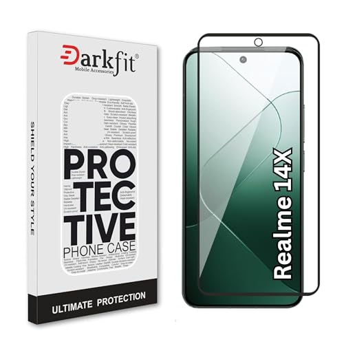 Image of DARKFIT Tempered Glass Premium Screen Protector Compatible for Realme 14X | Edge to Edge Coverage with Easy Installation Kit | Scratch Resistance | HD Clear Glass (Black Border) | Pack of 1
