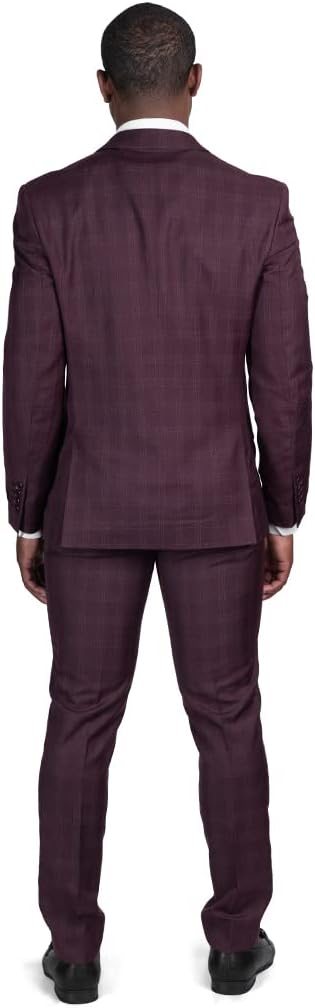 Slim Fit Mens Plaid Suit 2 Button Notch Lapel ZF18335